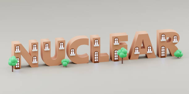 istock 3d Cute little houses on grey background saying nuclear. 3D Illustration 2152474481