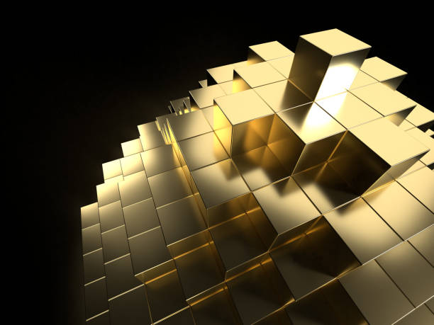 istock 3D illustration of a pyramid stacked with golden cubes 2152480096