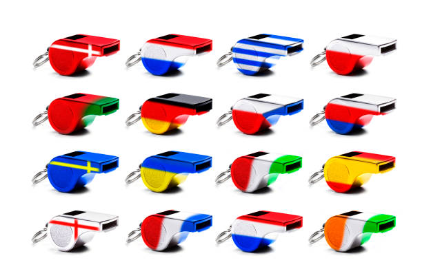Whistle isolated in different national flags and colors