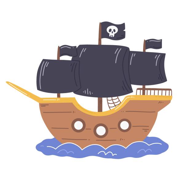 istock Pirate ship in a cartoon flat style. A vector pirate illustration isolated on a white background. 2152488226