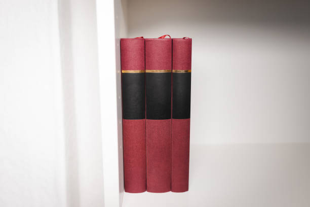 Close-up of a stack of books on a white bookshelf.
