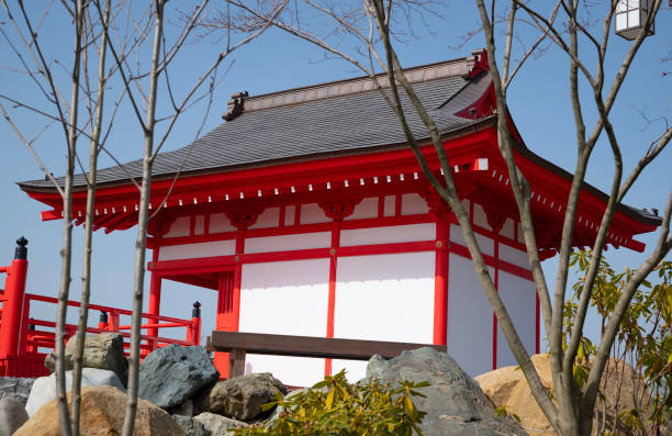 istock Column temple in a Japanese garden. Observation deck against the blue sky 2152493366
