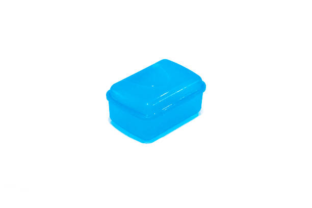 istock Blue plastic lunch box on white background, food container for school 2152494098