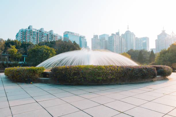 Fountain and ground car advertising background image