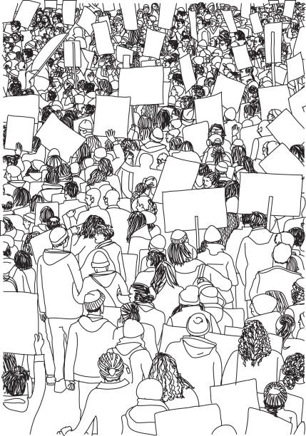 illustration of protestors protesting at a protest march for awareness in a sketch style - demokratie stock-grafiken, -clipart, -cartoons und -symbole