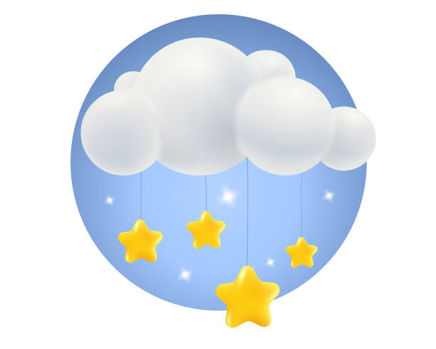 istock Vector illustration of cloud with stars in 3D style. Weather icon with cloud and stars in realistic style. Toy for baby. 2152512728