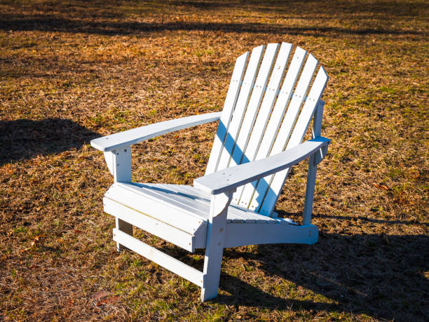 White Cape Cod Adirondack Chair on the golden lawn in the yard