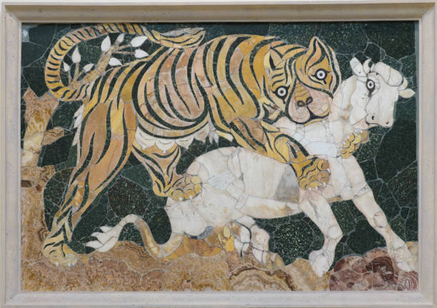istock Tigress attacking a calf, marble opus sectile 2152516327