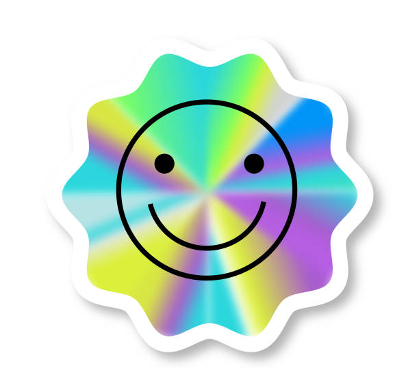 istock Retro 2000s style Y2K Style Holographic Emoji Sticker Label Design template on white background 2152517371