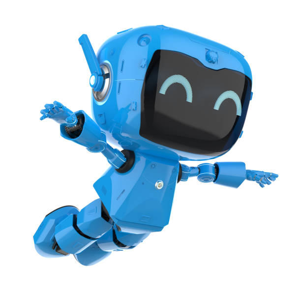 3d rendering cute and small artificial intelligence personal assistant robot with cartoon character jump isolated on white