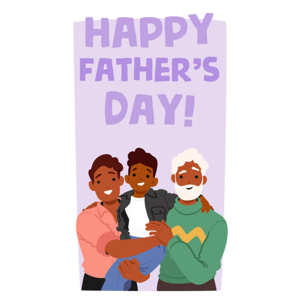 Happy Family Man With His Son And An Elderly Father Figure, All With Joyful Expressions, Celebrating The Special Bond Happy Family Characters Man with His Son And An Elderly Father Figure, All With Joyful Expressions, Celebrating The Special Bond Between Generations On Fathers Day. Cartoon People Vector Illustration father son grandfather fathers day stock illustrations