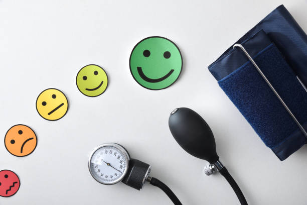 istock Concept of successful blood pressure control with emotional faces 2152525318