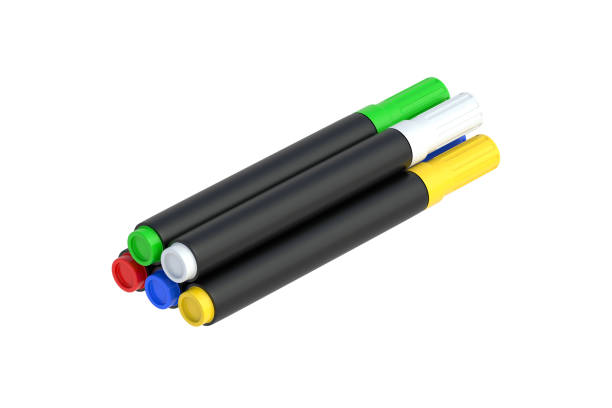 istock Heap of felt pens isolated on white background. 3d render 2152526001