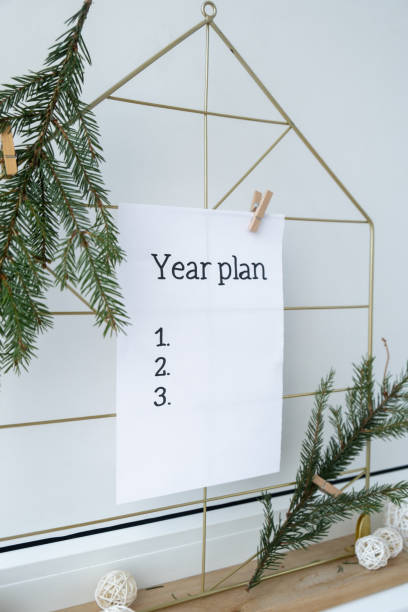 istock Vision board with YEAR PLAN new year resolutions aims goals on paper note. Preparation for New Year. Planning and setting goals for personal development 2152537331