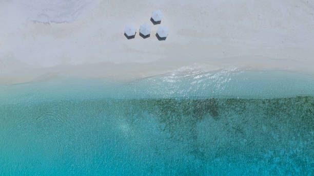 istock Summer tropical with white umbrella on the beach with  blue sky background 2152541787