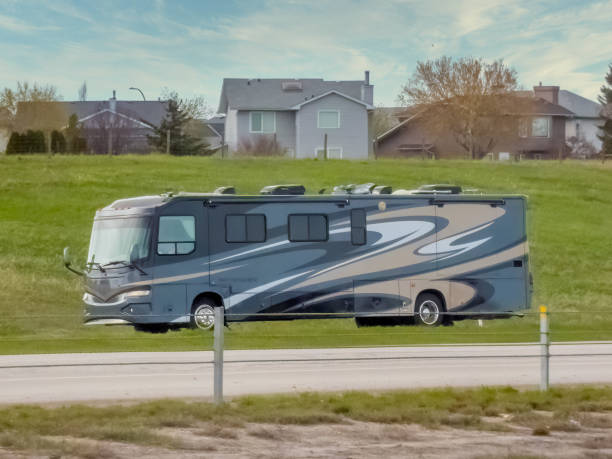 Calgary, Alberta, Canada. May 10, 2024. A Bunk Bed RV Camper trailer on the road.