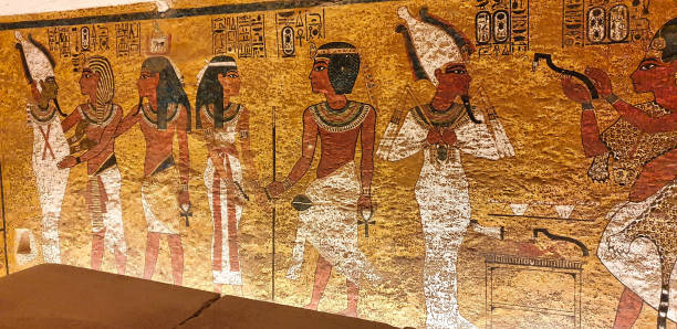 Tomb of Tutankhamun,KV62 in Valley of Kings,Luxor,Egypt Painted wall relief depicting Tutankhamun with Osiris,Goddess Nut with Pharoah Ay inside the famous Tomb of Tutankhamun,KV62,discovered by Howard Carter in 1922 in the Valley of Kings at Luxor,Egypt howard carter stock pictures, royalty-free photos & images