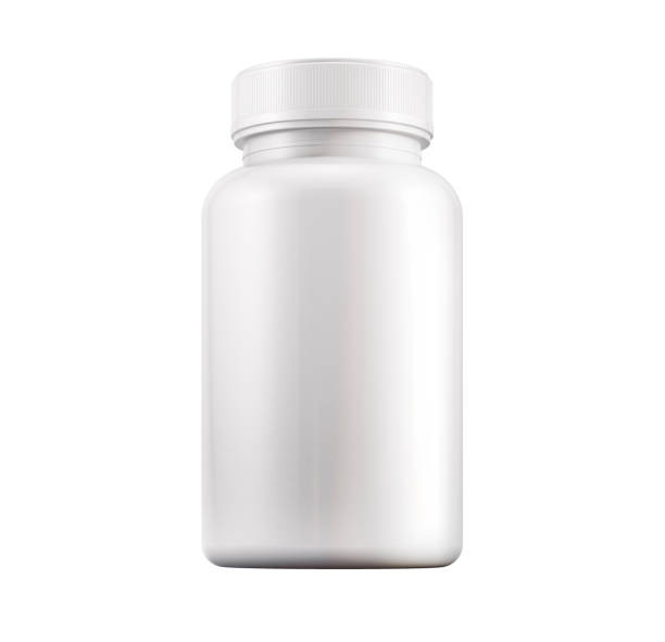 White supplement vitamin bottle mockup on white background