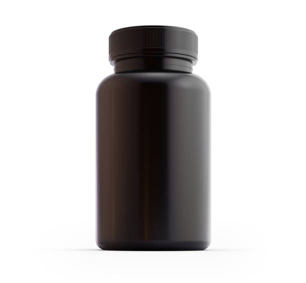 Black vitamin bottle mockup on white background