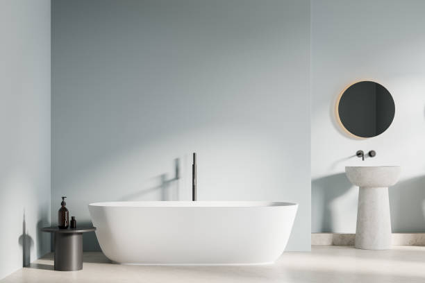 istock Blue bathroom interior with tub and sink 2152553020