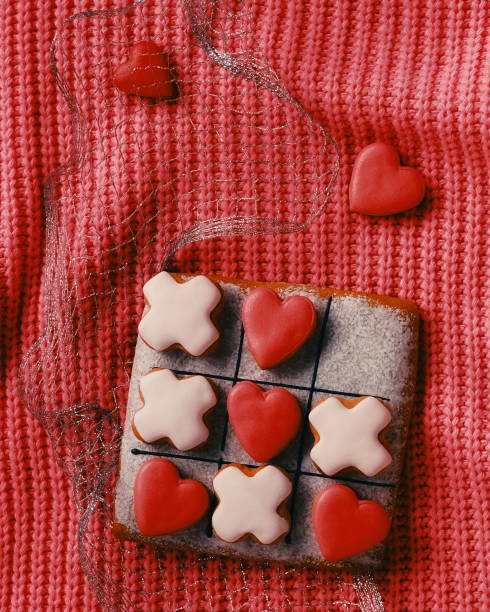 istock Valentine's Day Cookies Backdrop, Top view. Romance Decoration. Red Vertical Banner 2152553098