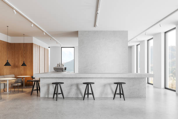 istock White restaurant interior with bar counter 2152553460