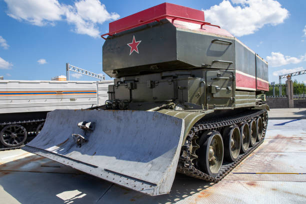 Crawler fire truck with bucket. Military modification