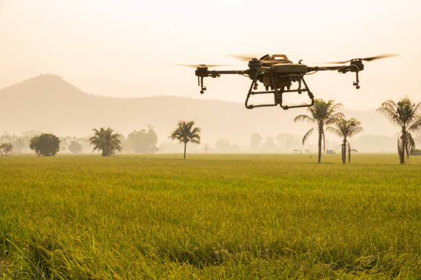 istock An agricultural drone while use to soil and field analysis. 2152554084