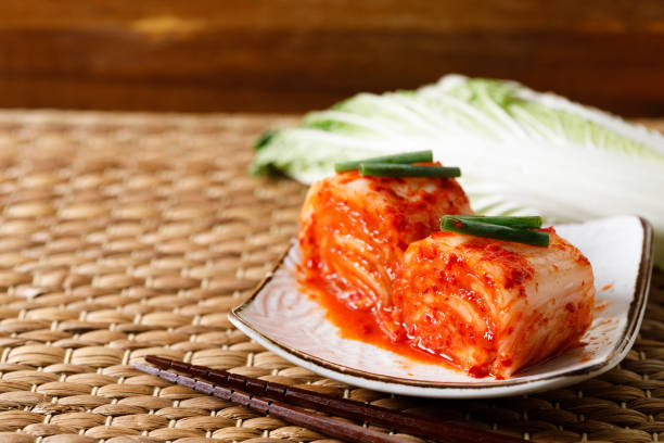 istock Kimchi cabbage in white plate, Korean food. 2152562701
