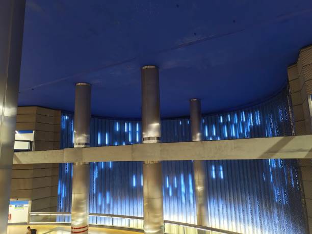 istock Modern Metro Station with Blue Ceiling and Metallic Columns 2152571756