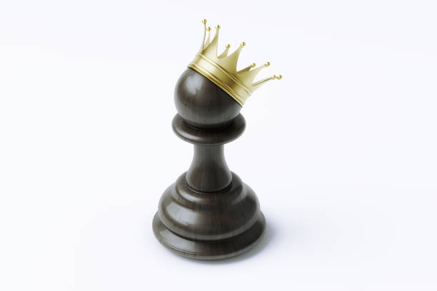 Black pawn wearing a gold crown on white background.