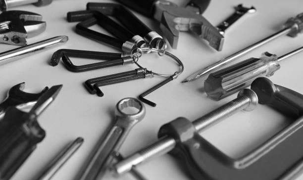 istock Monochrome Image Of Home Repair Tools On White Table Detailed View 2152588756