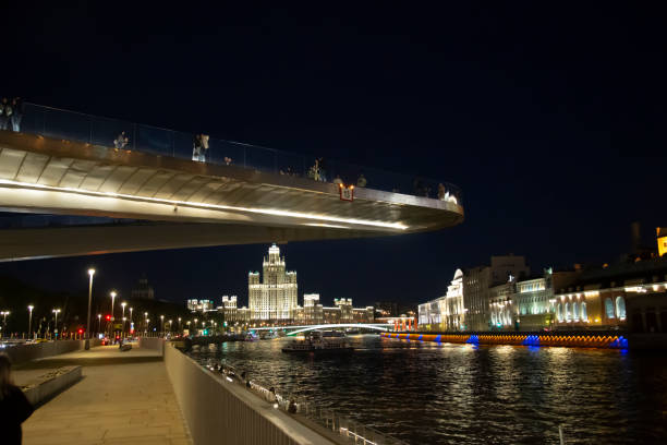 Moscow, Russia, May 1, 2024, Moscow, Zaryadye Park, night. The Moscow River.