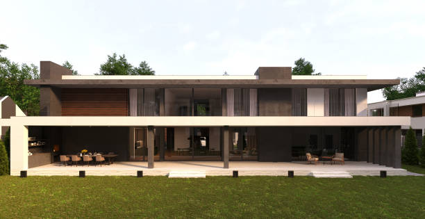 istock House with a flat roof and a terrace 2152591676