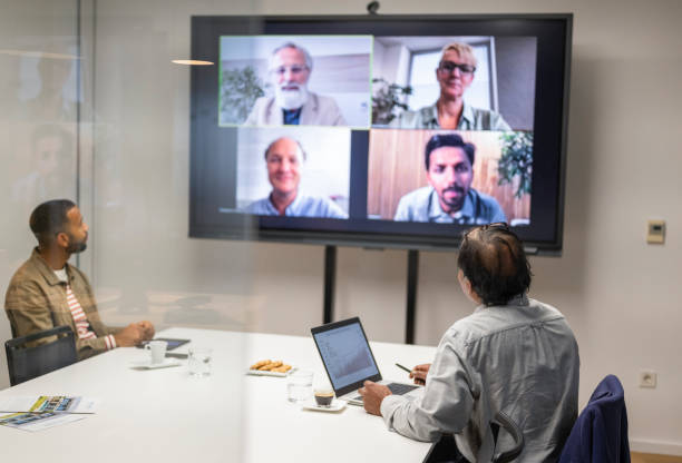 istock Business People Video Conferencing In Board Room 2152592613