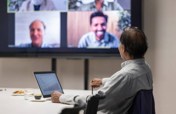 istock Business People Video Conferencing In Board Room 2152592618
