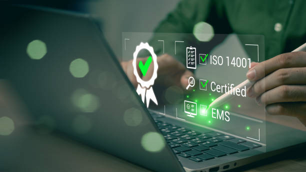 istock ISO 14001 concept. ISO standards quality control 14001 certified for environmental management systems (EMS). Identify, control and reduce the environmental impact of activities. Modern ISO banner. 2152598458