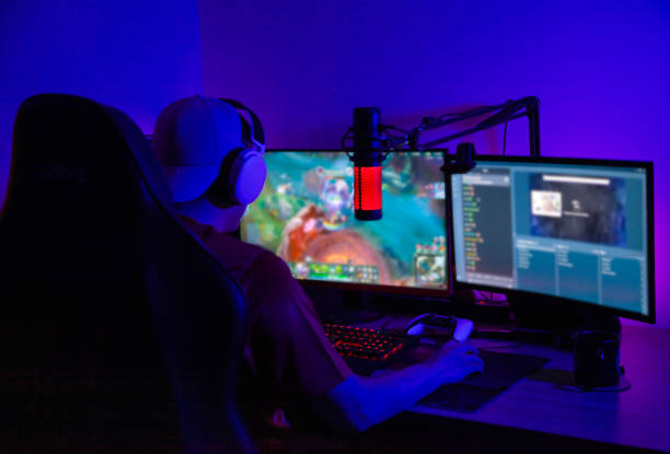 istock Streamer and pro gamer playing online RPG MOBA Mock-up Video Game. 2152606986