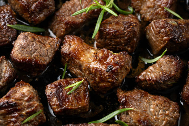 istock Garlic butter beef steak bites in iron cast pan 2152621731