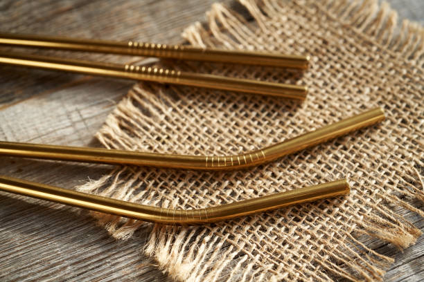 istock Ecological stainless steel straws on a table 2152636551