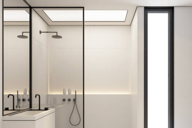 istock Modern minimalist bathroom in Scandinavian style. White and black concept. 2152637863