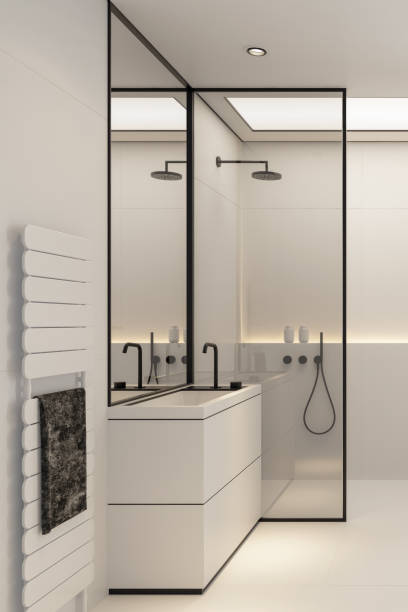 istock Modern minimalist bathroom in Scandinavian style. White and black concept. 2152637870