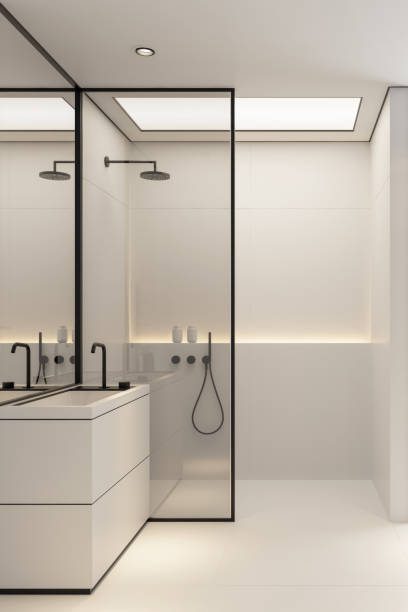 istock Modern minimalist bathroom in Scandinavian style. White and black concept. 2152637877