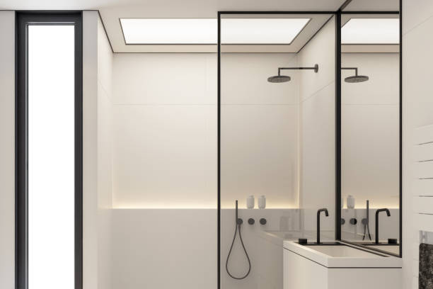 istock Modern minimalist bathroom in Scandinavian style. White and black concept. 2152637881