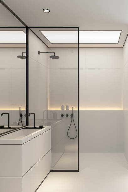 istock Modern minimalist bathroom in Scandinavian style. White and black concept. 2152637904