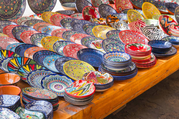 istock Colorful handmade Uzbek plates and bowls with traditional patterns 2152639435