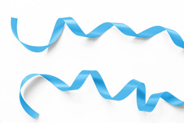 istock Light blue satin ribbon confetti hanging bow color scroll set isolated on white background with clipping path for holiday and wedding card design decoration 2152657572