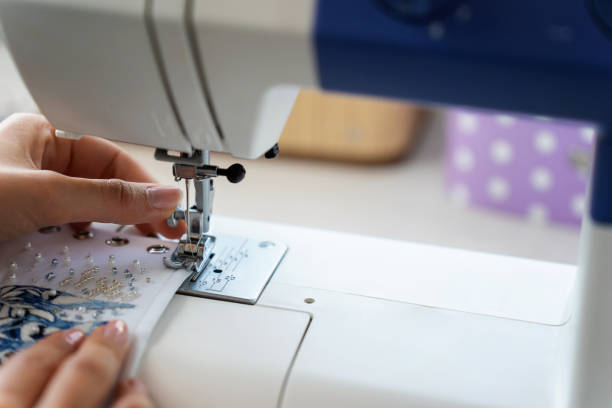 Sewing machine, close-up.