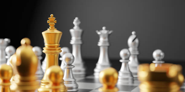 istock Gold and silver chess on black background business concept 3D render 2152666333