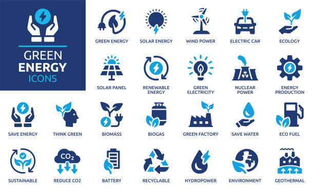 zestaw ikon zielonej energii. ilustracja wektorowa. - sozotechnika stock illustrations
